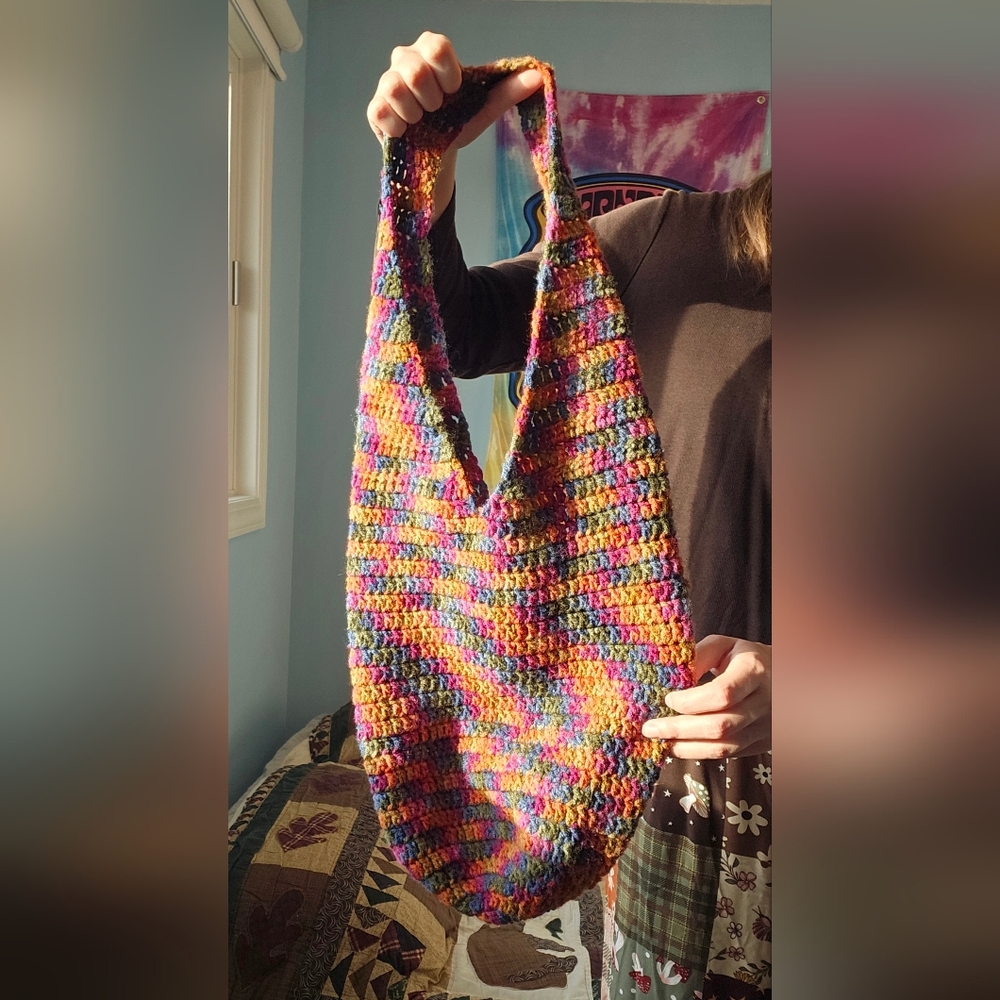 Boho Hippie Multicolour Handmade Crocheted or Knit Hobo Shoulder Bag